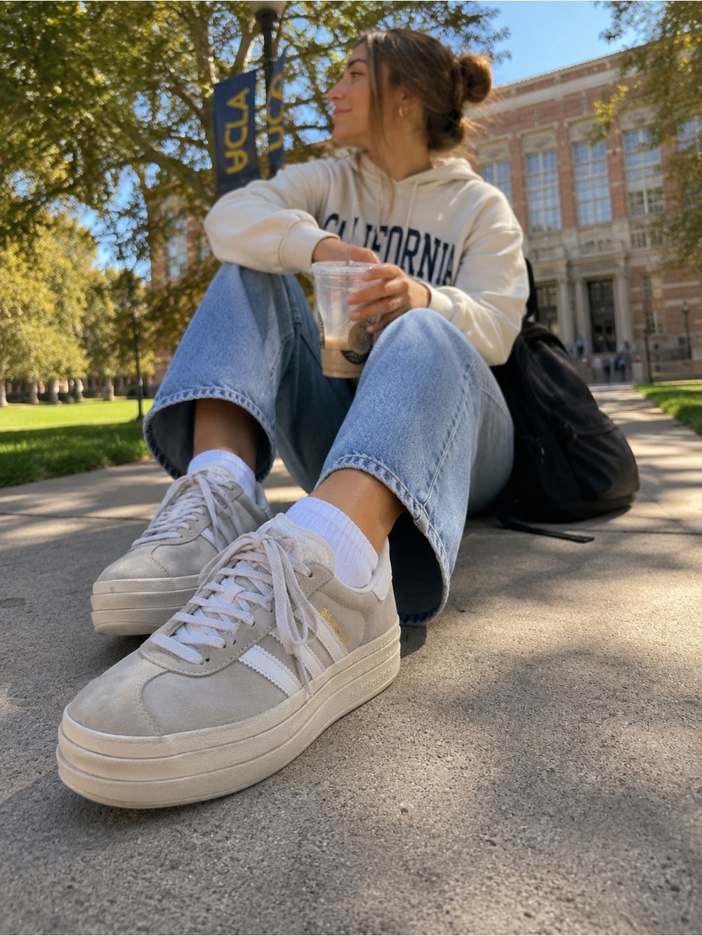 Adidas Gazelle Platform Sneakers Women’s Light Gray Suede White Stripe Shoes - Picture 1 of 11